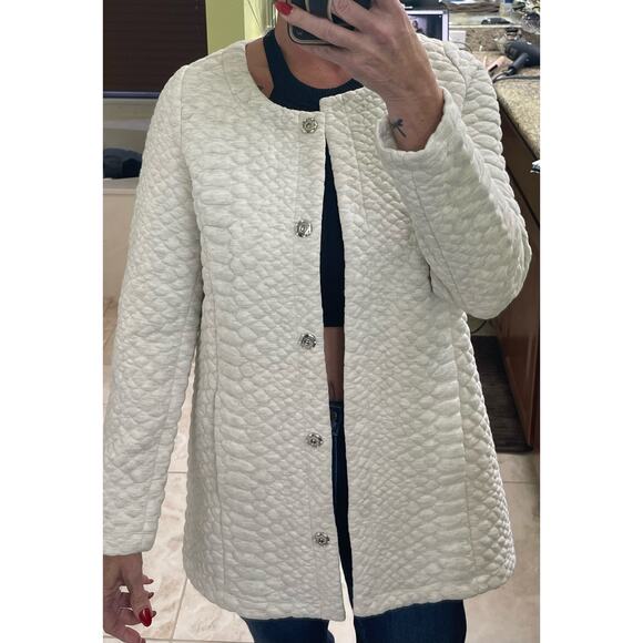 Soft surroundings Ivory Cream Snap Down Button Quilted Jacket XS S - Picture 4 of 8